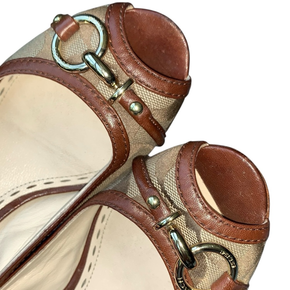 Coach Stella Jacquard Signature Leather Wedge Peep Toe Shoes - Picture 15 of 15
